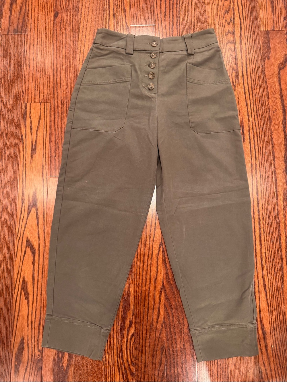 Express Olive Green High-Rise Pants with Button Fly